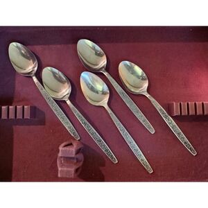 5 Stanley Roberts Rogers LA SPANA Stainless Korea Floral soup spoons MCM Vintage